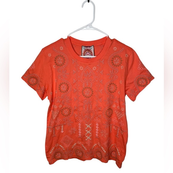 Johnny Was JWLA Faye Crew Neck Tee Size Small in Living Coral Boho Chic - Picture 4 of 12
